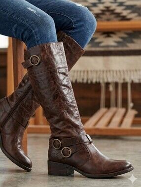 Born Chocolate Brown Leather Knee High Riding Moto Style Boots Size 5